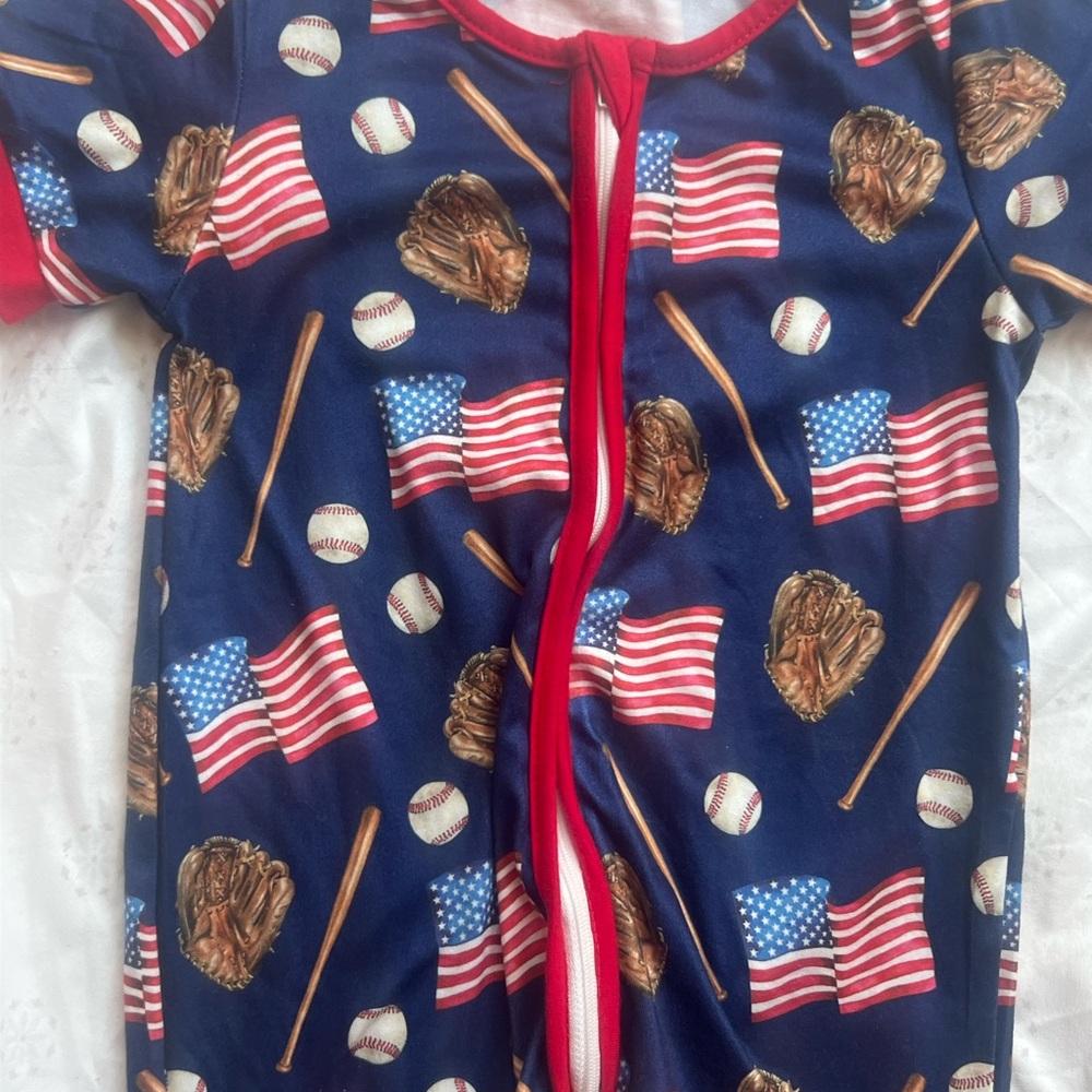 Blue and Red Bodysuit with Patriotic Baseball Theme